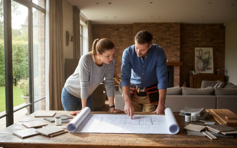 Artisan et propriétaire discutant des travaux de rénovation pour un devis