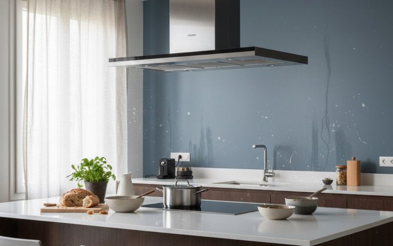 Cuisine moderne avec peinture lavable satinée, résistante aux éclaboussures et à l'humidité.