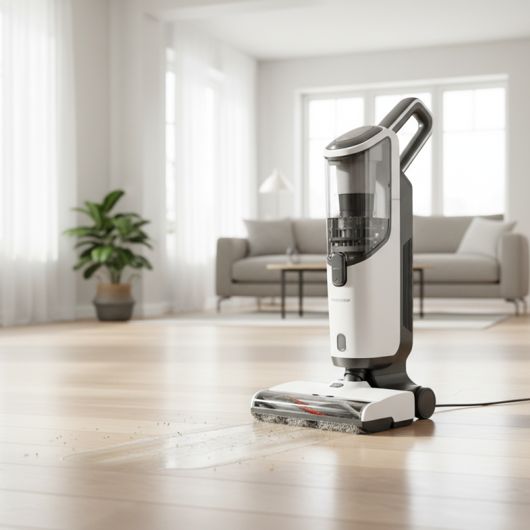 Illustration réaliste sur Le meilleur aspirateur laveur sans fil pour sols durs