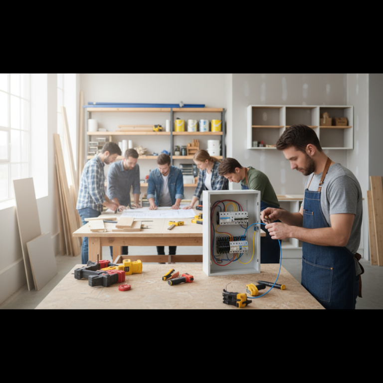 Illustration réaliste sur Stages de bricolage à l'Institut du Bricolage : développez vos compétences en électricité et rénova